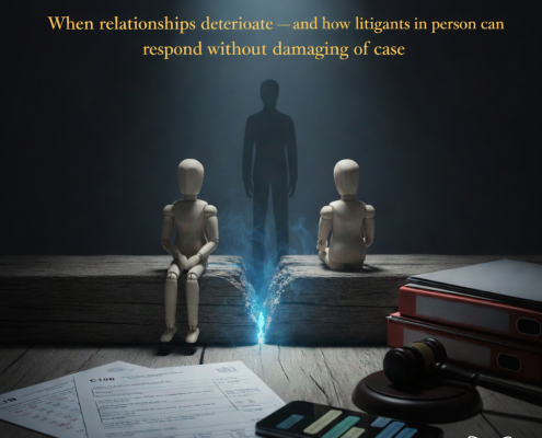 Illustration showing two separated child figures and an adult silhouette in the background, representing parental alienation and contact breakdown within a family court context.