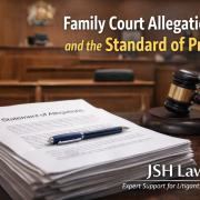 Documents and courtroom setting illustrating how family courts assess disputed allegations using the balance of probabilities.