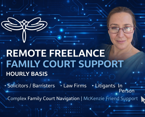 Freelance family court support offered remotely on an hourly basis for solicitors, barristers, law firms and litigants in person.