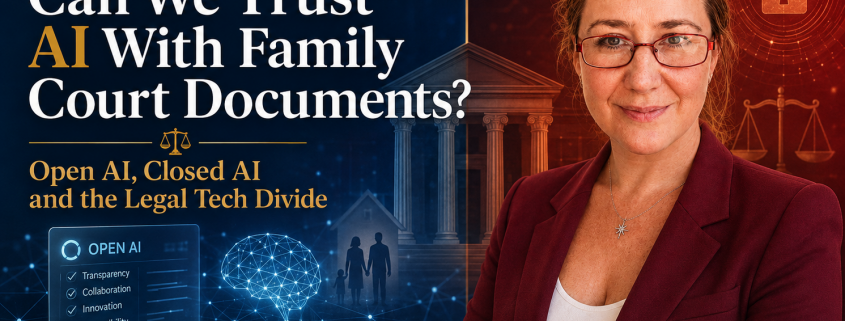 JSH Law graphic exploring whether AI can be trusted with Family Court documents and the difference between open and closed AI systems
