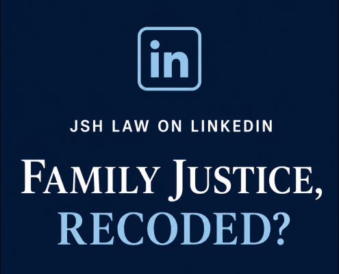 JSH Law LinkedIn graphic for Family Justice, Recoded?, exploring family justice, legal technology and access to justice