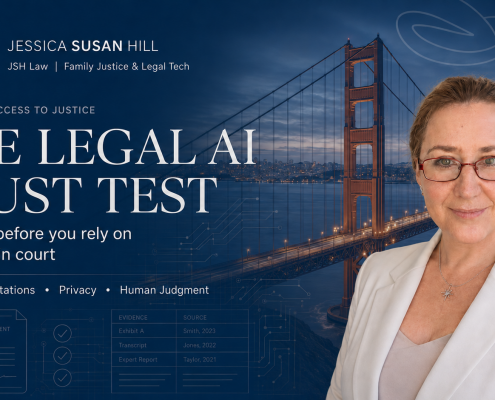 JSH Law graphic for The Legal AI Trust Test, explaining seven checks before relying on ChatGPT or other AI-generated material in court