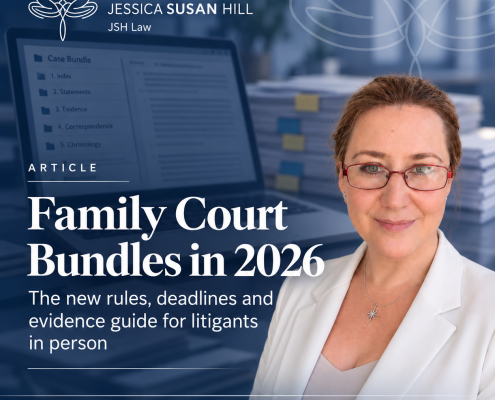 JSH Law article image featuring Jessica Susan Hill for a guide to Family Court bundles, 2026 deadlines, evidence and hearing preparation for litigants in person.