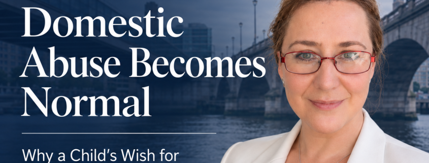 Jessica Susan Hill beside the title “When Domestic Abuse Becomes Normal”, illustrating a JSH Law article about children’s wishes, domestic abuse, child arrangements and safeguarding.