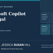Microsoft Copilot for Legal — JSH Law independent product review JSH Law cover for Microsoft Copilot for Legal, with document illustrations and Jessica Susan Hill’s dragonfly logo.