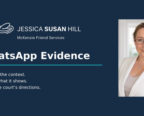 Jessica Susan Hill’s unchanged photograph beside her approved dragonfly logo and WhatsApp Evidence guidance.
