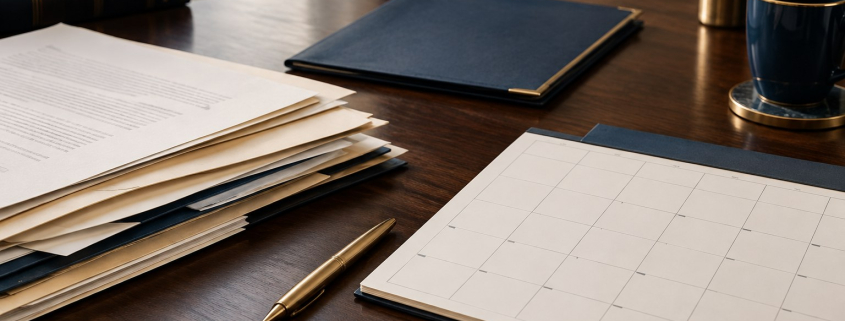 An organised family court case folder, diary and papers, illustrating practical steps after problems with unregulated litigation support.