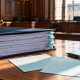 Thick case bundle and handwritten notes on a wooden desk, representing the importance of children's accounts in family court evidence